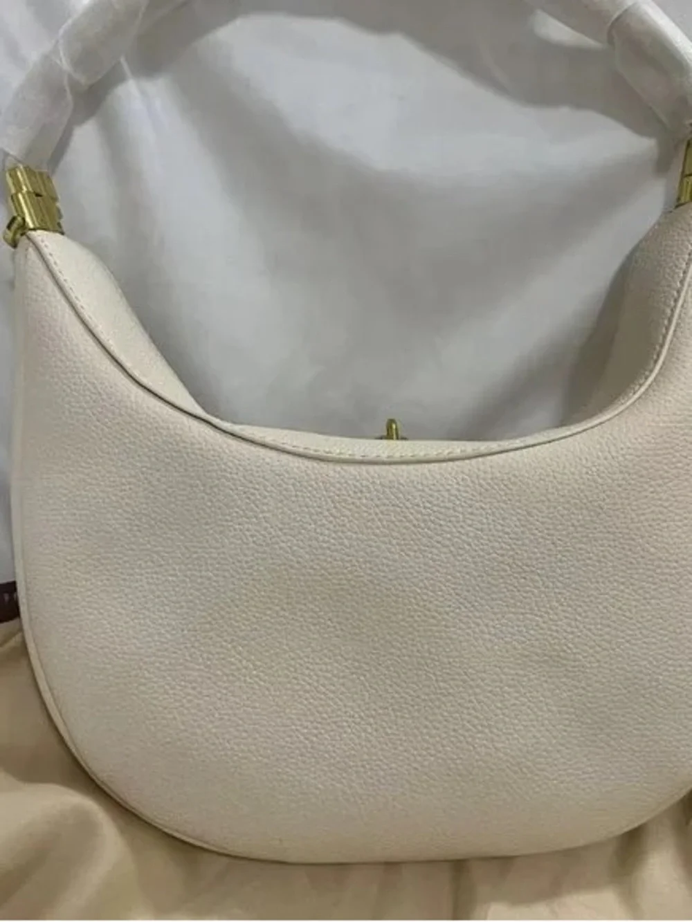 Songmont Cream Pebbled Leather Shoulder Hobo with Gold Hardware